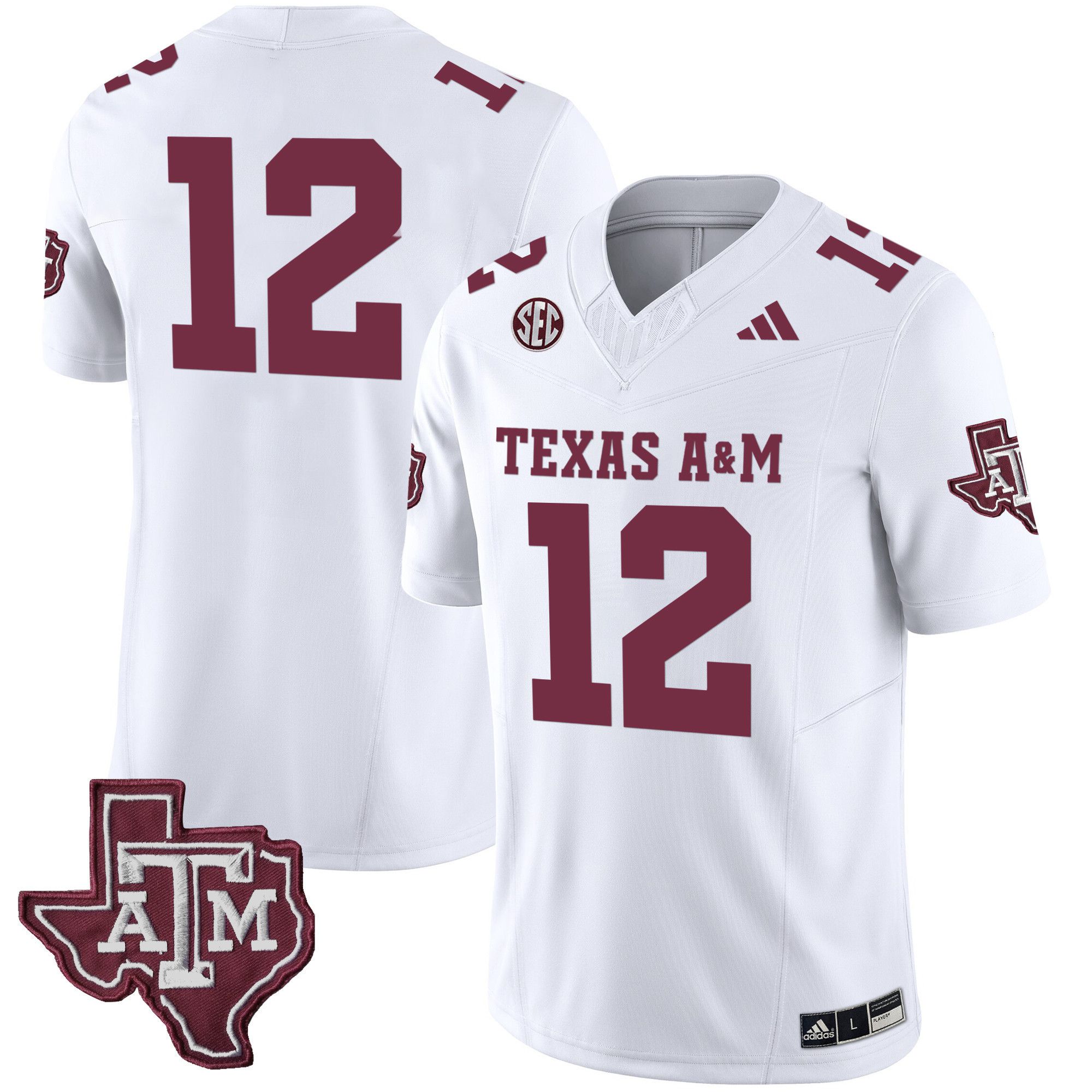 Men Texas A&M Aggies 12 No Name White 2024 Vapor Limited NCAA Jersey